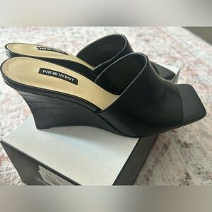 Nine West Black Wedge Mules